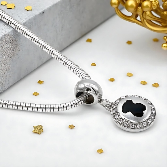 🆕️ 18K Gold Plated Stainless Steel Snake Chain Black Bear Charm & Rhinestones - Picture 9 of 16